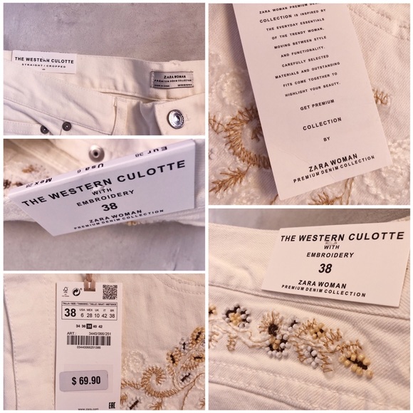 NWT ZARA Embroidered Western Culotte Pants 6 - Picture 6 of 6